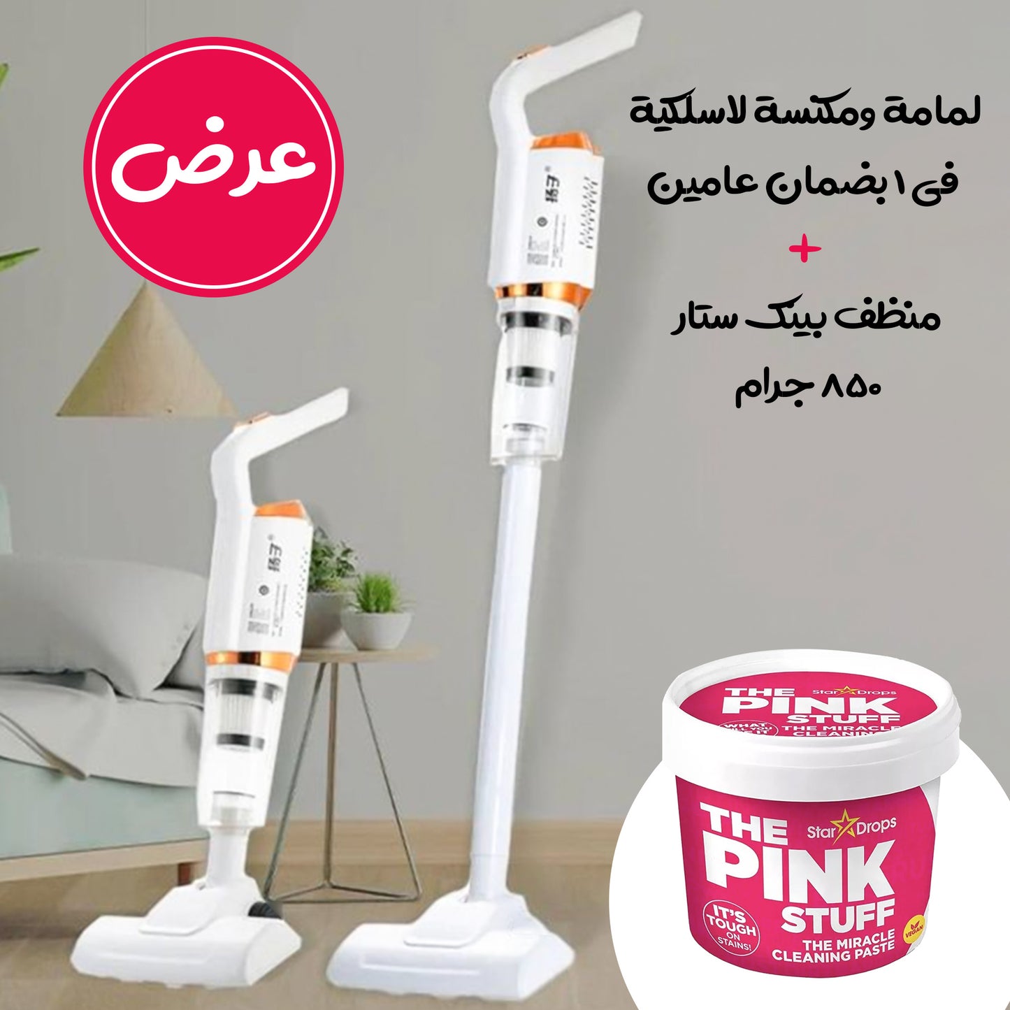 Pink Star 850g Vacuum Cleaner and Cordless 2-in-1 with 2-year warranty