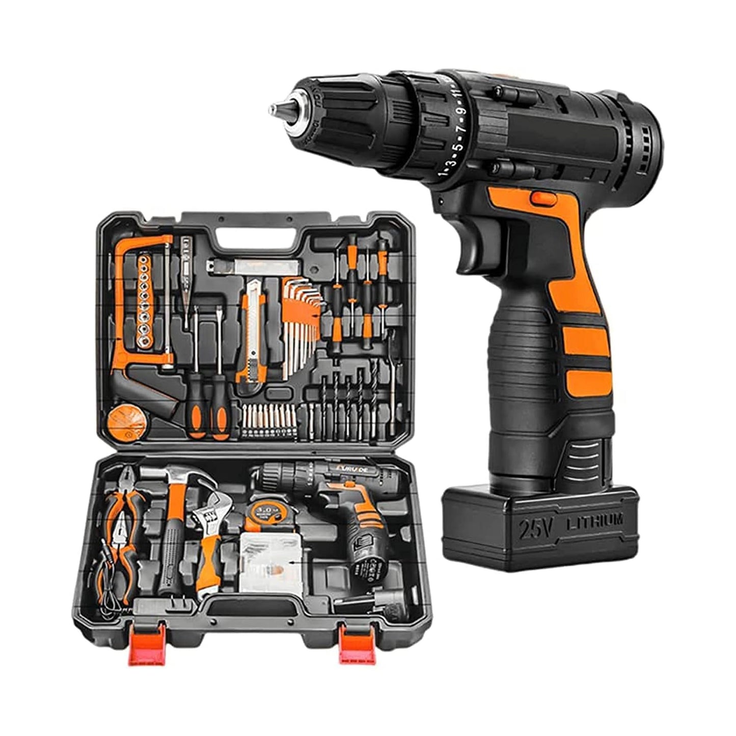 120-piece drill set with a two-year warranty